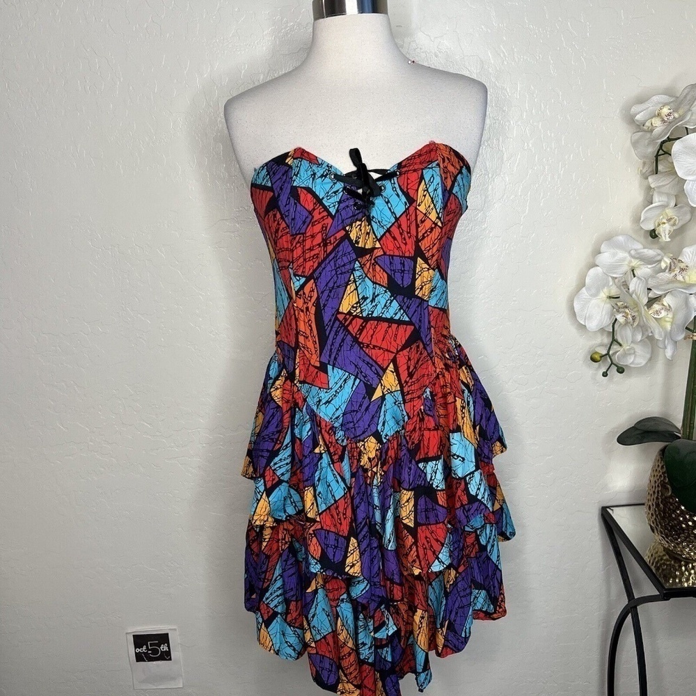 vintage night shift corset ruffled rayon mini dress In Multicolor Size 12 (S)